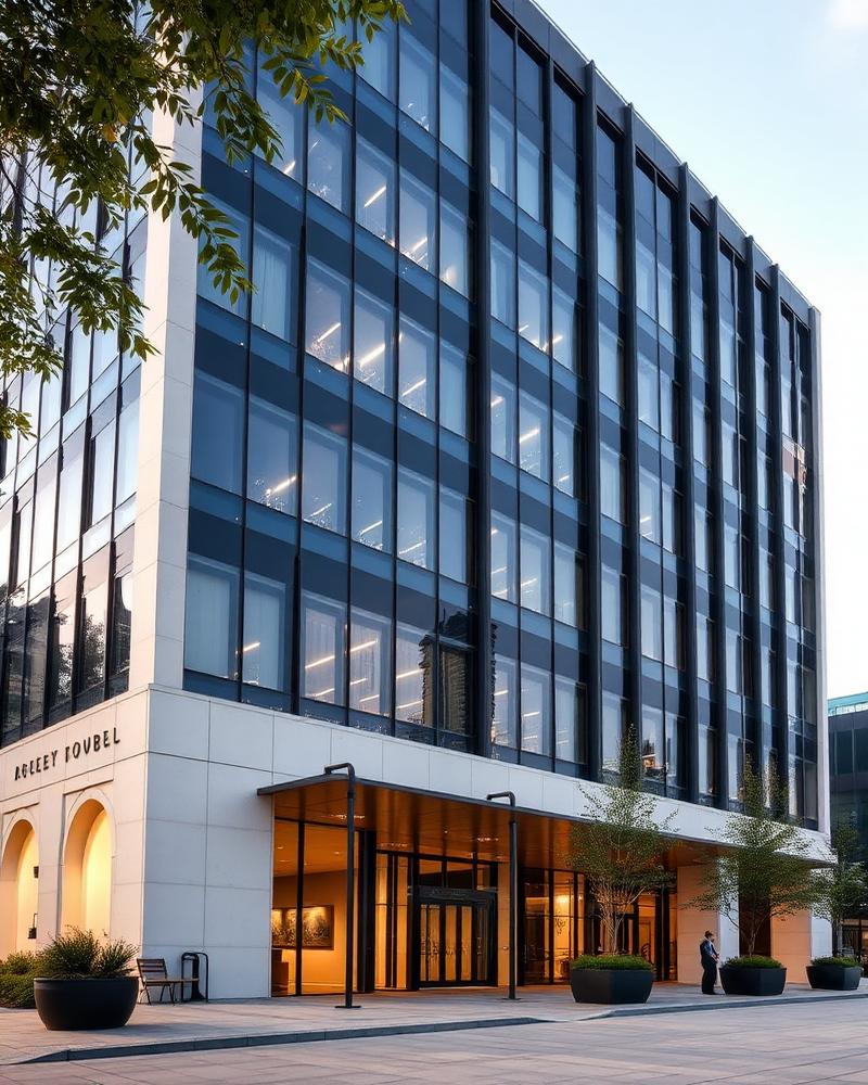 Edifício corporativo contemporâneo com fachada envidraçada