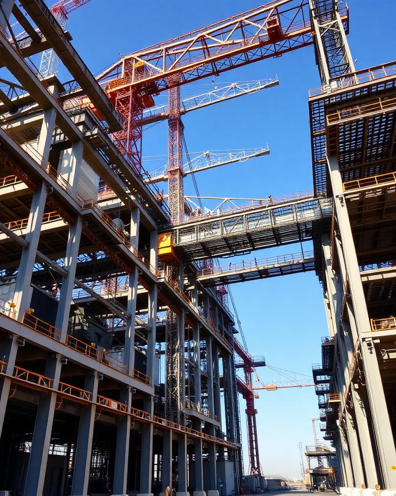 Estrutura metálica de planta industrial em construção